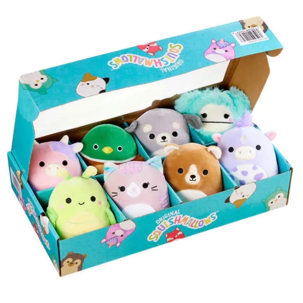 NIB Squishmallows 8 Pack Mini plush Set Avery The Duck Joelle Bigfoot Purple Cow